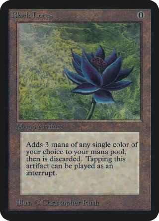 An image of the Alpha print Black Lotus, the most expensive Magic the Gathering card in existence